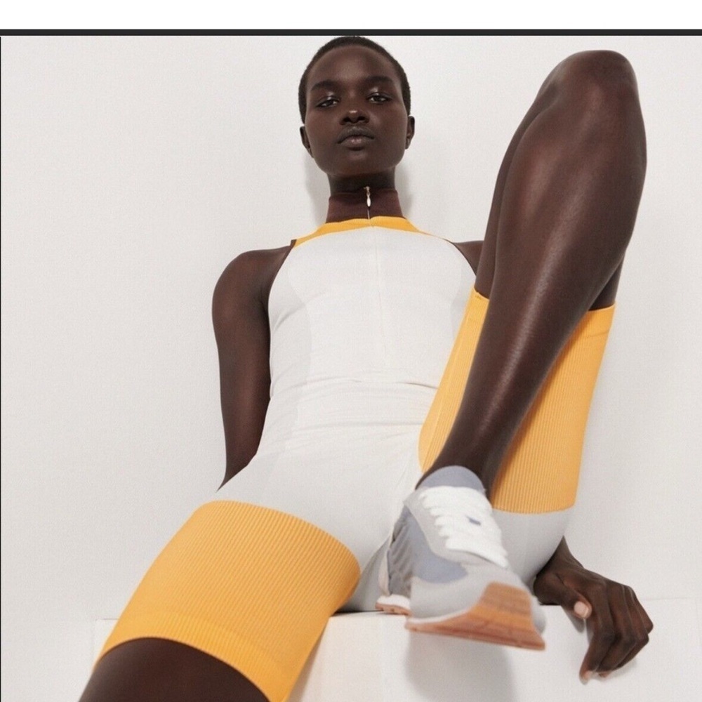 Zara Orange and White Tank Top with Color-Block Design